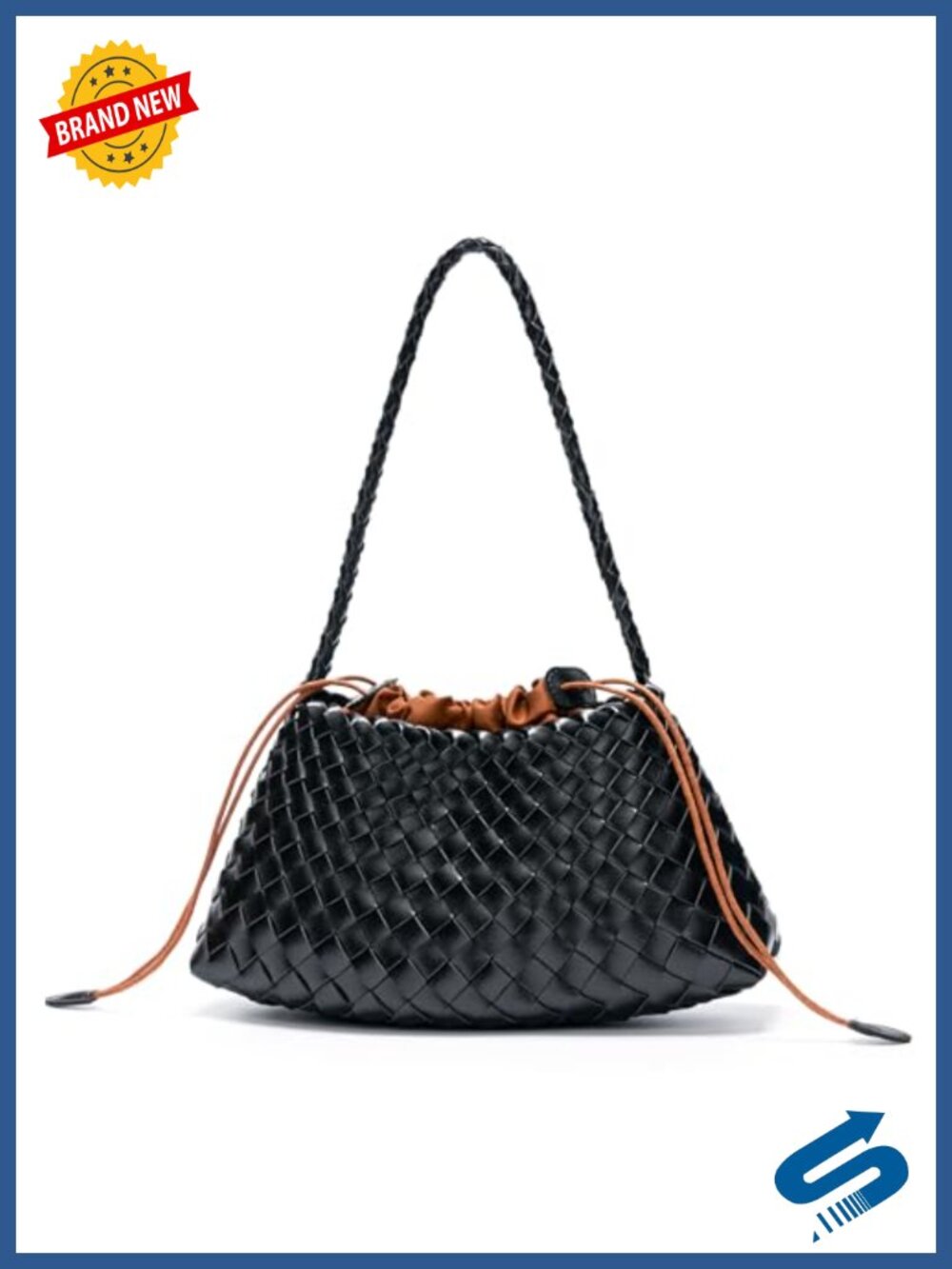 Woven Vegan Leather Shoulder Hobo Bag Drawstring Clutch Purse